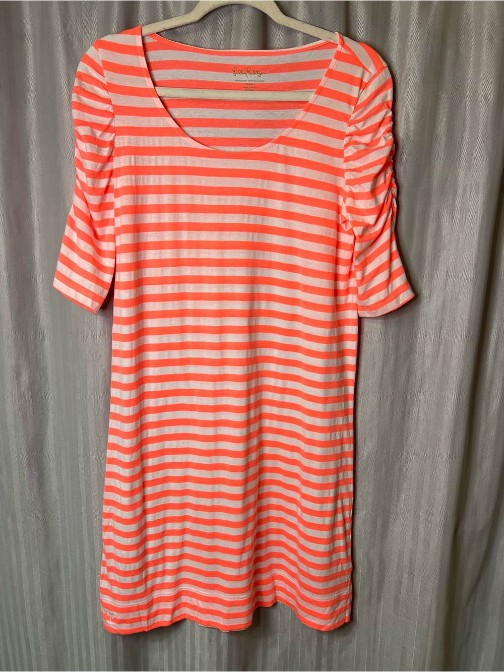Lilly Pulitzer Striped Scoop Neck Dress in Neon Coral & White size L